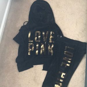 Black and gold velvet jumpsuit set